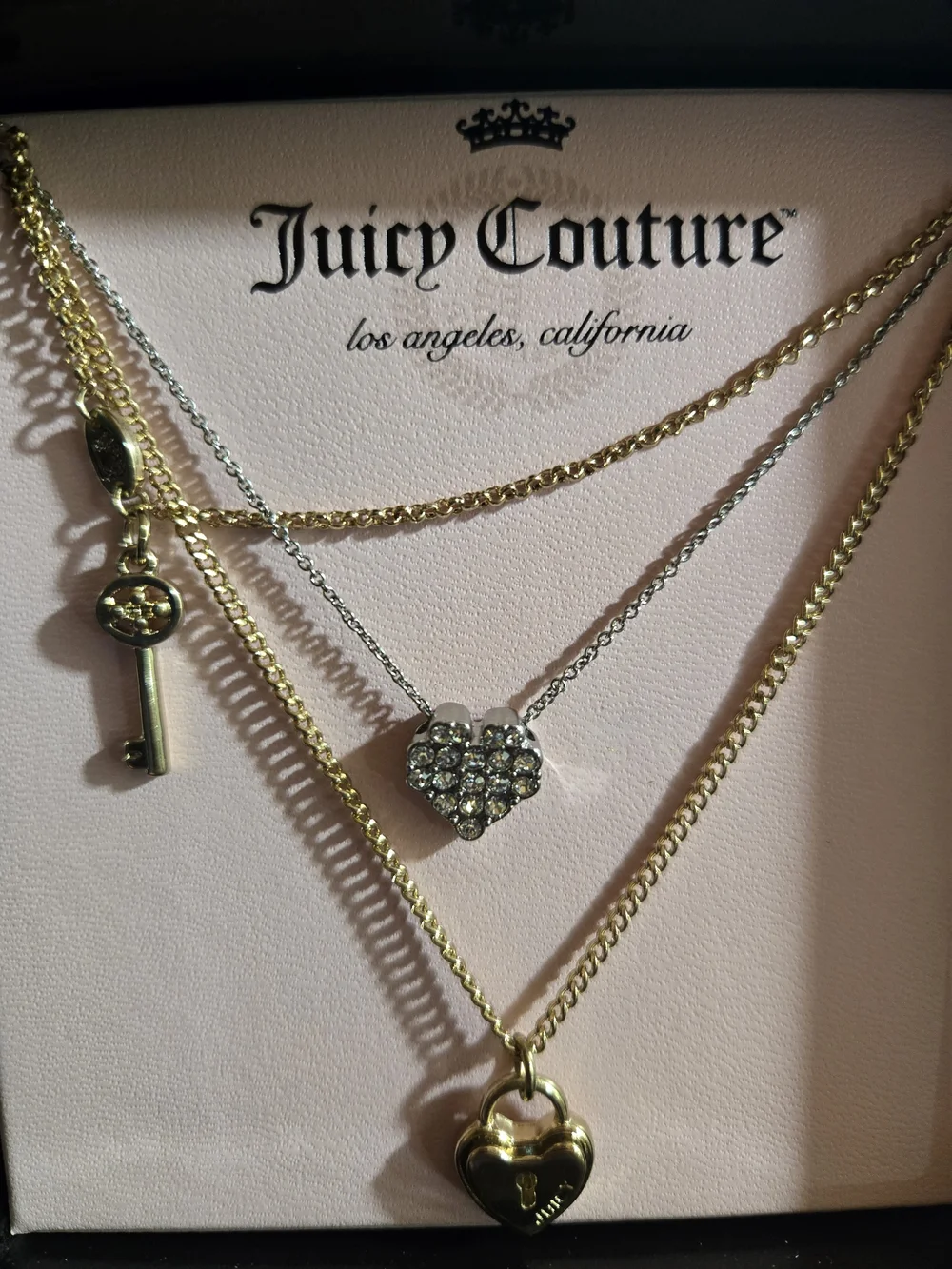 Juicy Couture Gold and Silver Layered Heart & Key Necklace Set